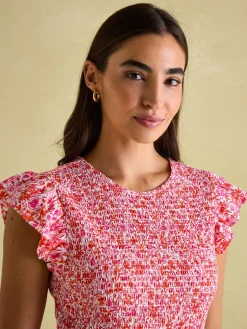 Online Joules Clover Shirred Dress Pink