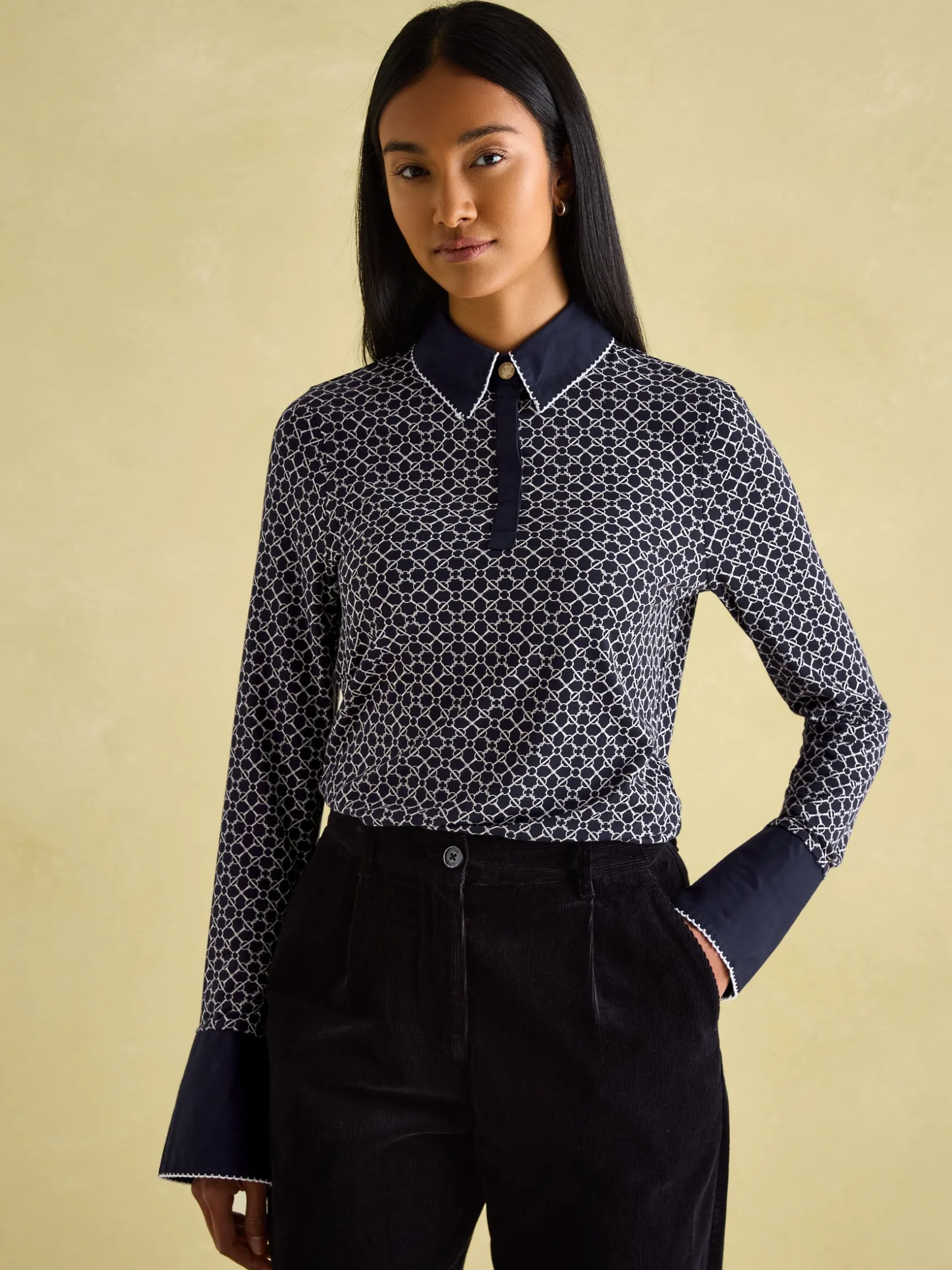 Hot Joules Cordelia Navy geo Long Sleeve Top Navygeo