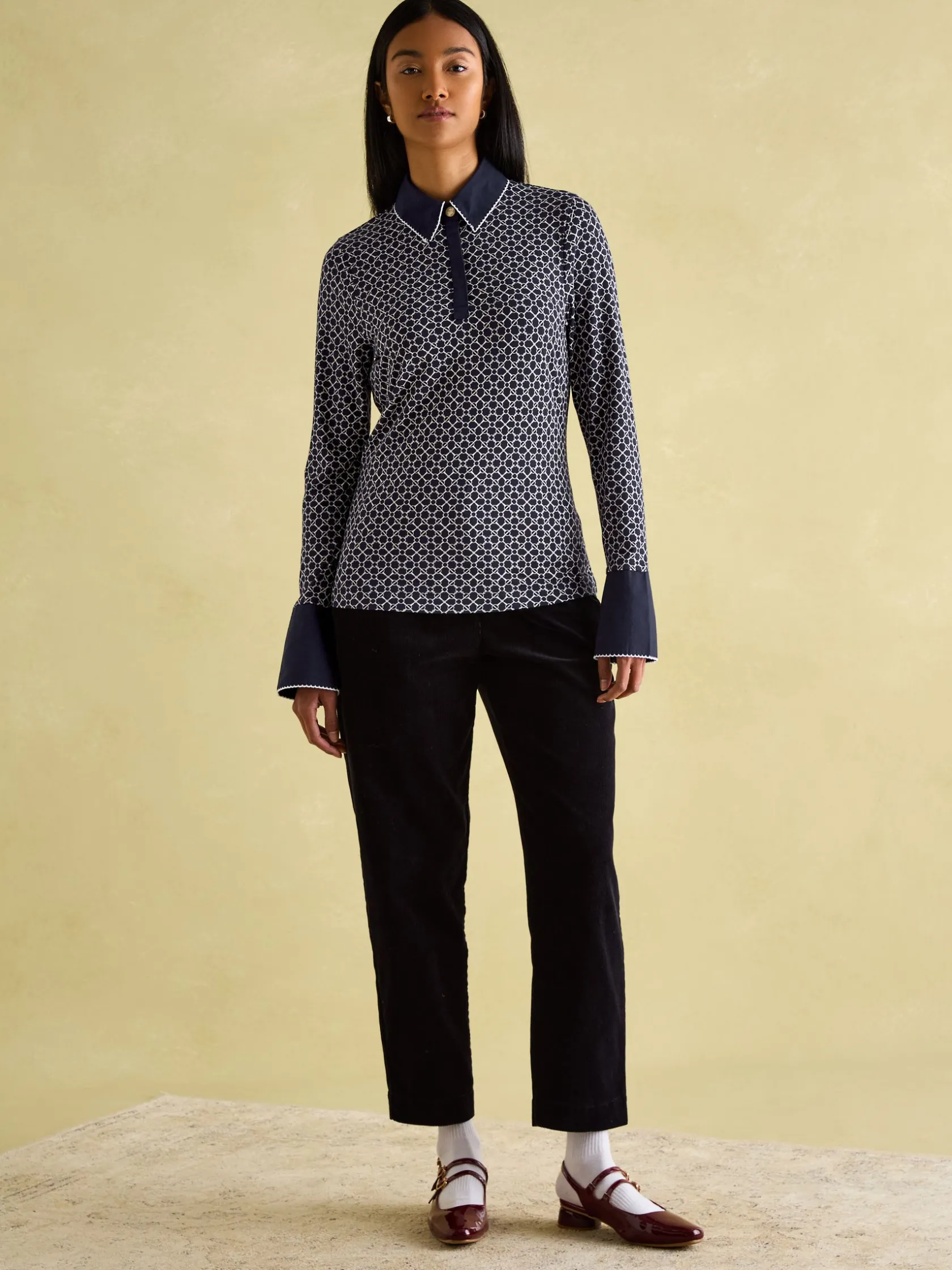 Hot Joules Cordelia Navy geo Long Sleeve Top Navygeo