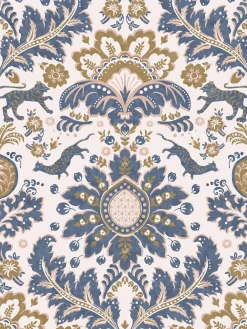 Sale Joules Animal Damask Print 10M Wallpaper CreamBlueGold
