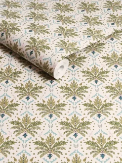 Joules Palm Geo Print 10M Wallpaper Cream/Multi