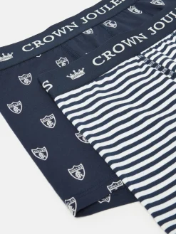 Online Joules Crown Navy & White Crest Pack of Two Cotton Boxers Navy&WhiteCrest