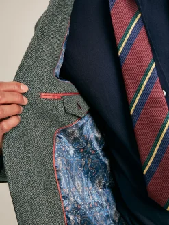 Joules Dark Green Herringbone Texture Slim Fit Blazer DarkGreen
