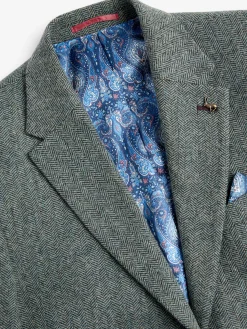 Joules Dark Green Herringbone Texture Slim Fit Blazer DarkGreen