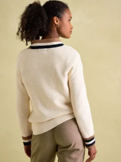 Hot Joules Dawson Cable Knit Cricket Jumper Cream