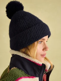 New Joules Effie Knitted Bobble Hat Navy