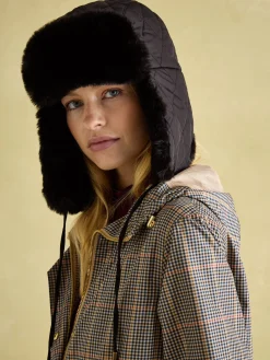 Clearance Joules Eira Faux Fur Lined Quilted Trapper Hat Black