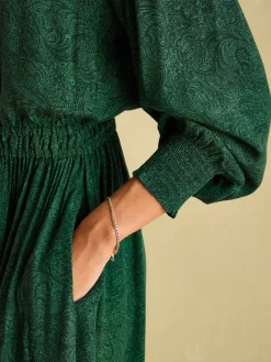 Discount Joules Elena Green Paisley Button Down Maxi Dress GreenPaisley