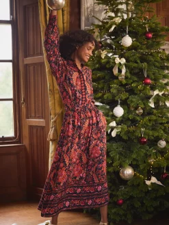 New Joules Elena Navy Floral Button Down Maxi Dress NavyFloral