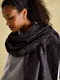 Best Joules Elissa Black & Grey Double-Sided Jacquard Scarf Black&Grey