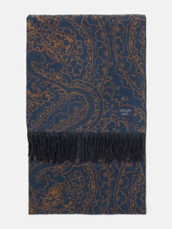 New Joules Elissa Navy & Camel Double-Sided Jacquard Scarf Navy&Camel