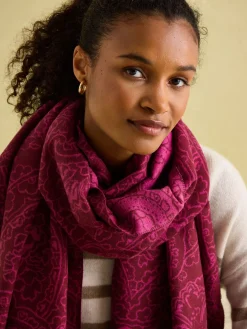 Best Joules Elissa Pink & Plum Double-Sided Jacquard Scarf Pink&Plum