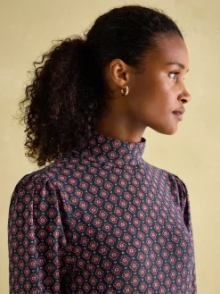 Online Joules Elizabeth Blue Floral High Neck Jersey Top BlueFloral