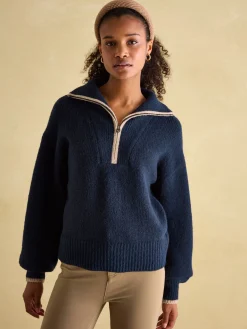 Best Joules Elmore Knitted Quarter Zip Jumper Navy