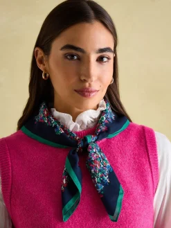 Joules Elsie Multi Navy Printed Lightweight Square Scarf MultiNavy