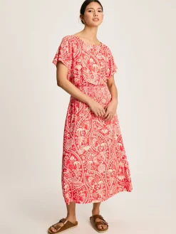 Clearance Joules Emmeline Red Paisley Short Sleeve Midi Dress RedPaisley