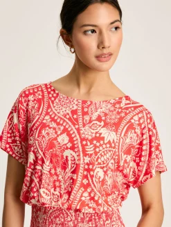 Clearance Joules Emmeline Red Paisley Short Sleeve Midi Dress RedPaisley