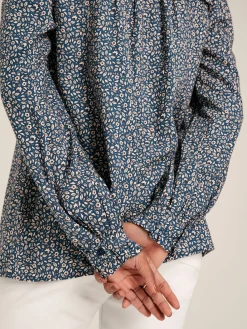 Hot Joules Emsley Blue Floral Long Sleeve Blouse BlueFloral