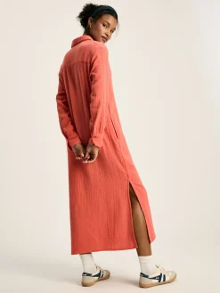 Sale Joules Erica Coral Pink Button Through Cotton Shirt Dress CoralPink