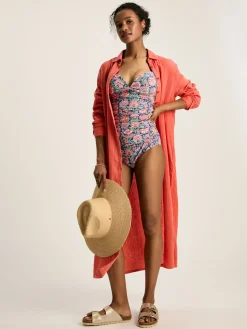 Sale Joules Erica Coral Pink Button Through Cotton Shirt Dress CoralPink