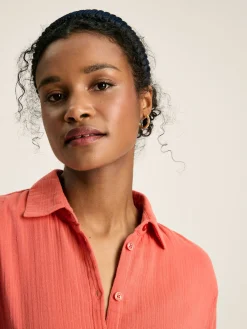 Sale Joules Erica Coral Pink Button Through Cotton Shirt Dress CoralPink