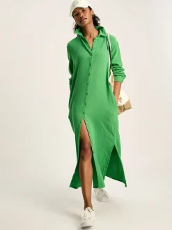Best Joules Erica Button Through Cotton Shirt Dress Green