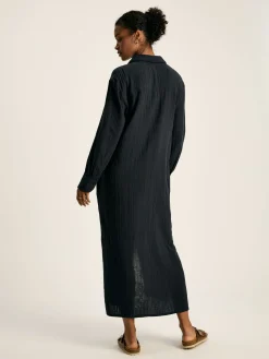 New Joules Erica Button Through Cotton Shirt Dress Navy