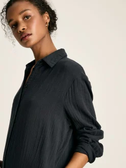 New Joules Erica Button Through Cotton Shirt Dress Navy