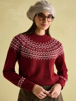 New Joules Eve Festive Fair Isle Jumper Red