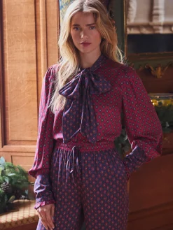 Sale Joules Everly Tie Neck Blouse Red