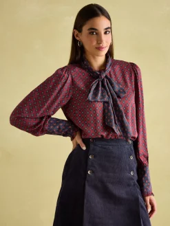 Sale Joules Everly Tie Neck Blouse Red