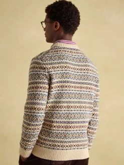 New Joules Fair Isle Crew Neck Jumper Contains Merino Wool Cream