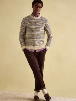 New Joules Fair Isle Crew Neck Jumper Contains Merino Wool Cream