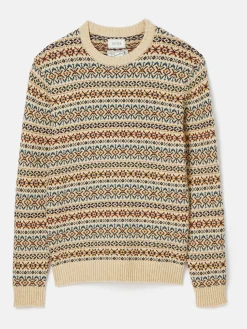 New Joules Fair Isle Crew Neck Jumper Contains Merino Wool Cream