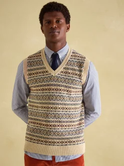 Hot Joules Fair Isle Knitted Vest Contains Merino Wool Cream