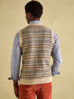 Hot Joules Fair Isle Knitted Vest Contains Merino Wool Cream