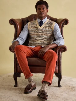 Hot Joules Fair Isle Knitted Vest Contains Merino Wool Cream