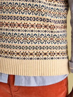 Hot Joules Fair Isle Knitted Vest Contains Merino Wool Cream