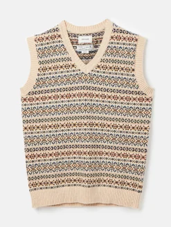 Hot Joules Fair Isle Knitted Vest Contains Merino Wool Cream