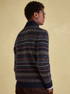New Joules Fair Isle Quarter Zip Knit Jumper Contains Merino Wool Navy