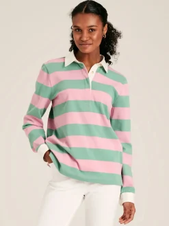 Online Joules Falmouth Pink & Green Striped Cotton Rugby Shirt Pink&GreenStriped