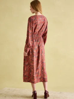 Online Joules Felicity Red Paisley Smocked Midi Dress RedPaisley