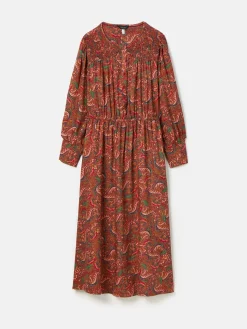 Online Joules Felicity Red Paisley Smocked Midi Dress RedPaisley