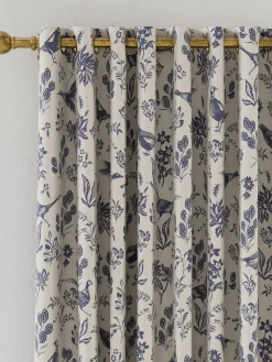 Joules Festival Pheasants Set of 2 Blackout Eyelet Curtains Blue