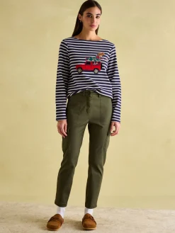 Online Joules Festive Harbour Boat Neck Breton Top Navy/White