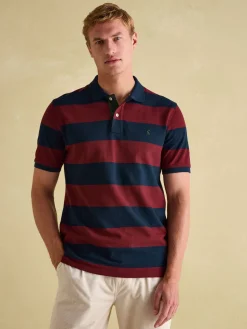 New Joules Filbert Striped Polo Shirt Burgundy