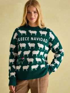 Clearance Joules Fleece Navidad Christmas Jumper Green