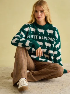 Clearance Joules Fleece Navidad Christmas Jumper Green