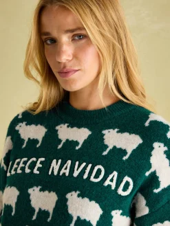 Clearance Joules Fleece Navidad Christmas Jumper Green