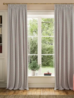 Online Joules Floral Foulard Set of 2 Blue & Cream Blackout Pencil Pleat Curtains Blue&Cream